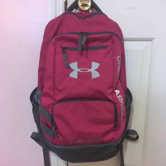 pink and gray under armour backpack